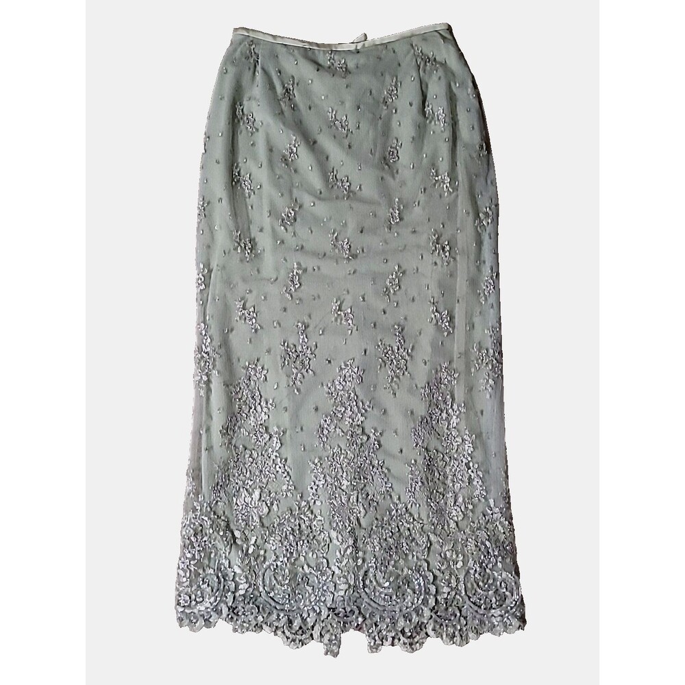 Liancarlo Couture Bejeweled Maxi Skirt Womens 6 Green Tulle Formal Holiday Party